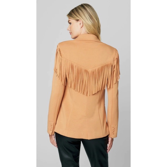 NEW BLANKNYC Faux Tan Suede Fringe Western Blazer Jacket Womens Size L - Picture 2 of 8